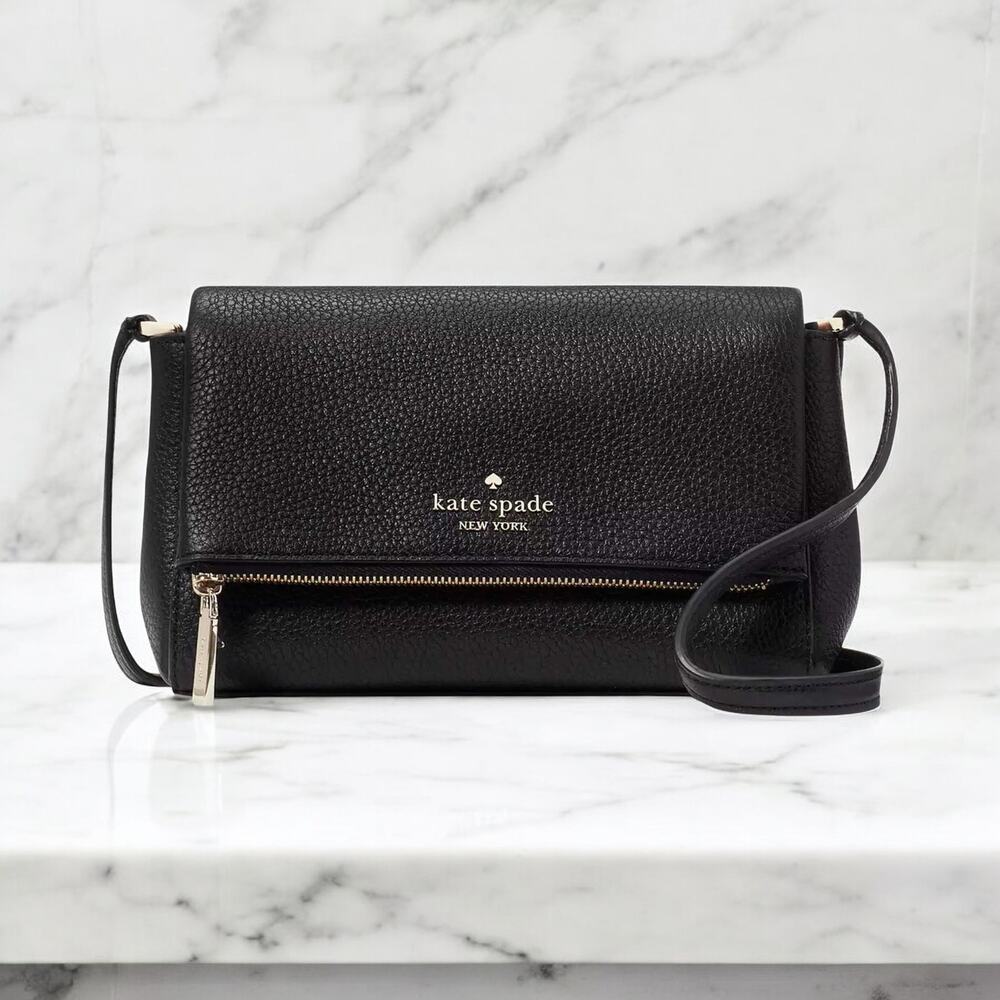 Kate Spade Leila Mini Zip Crossbody Purse in Black Leather KE487